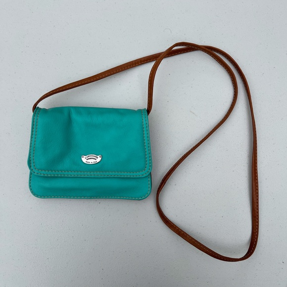 L'ARTIGIANO SORRENTINO Leather Crossbody Purse teal aqua tan bag Italy made - Picture 1 of 12